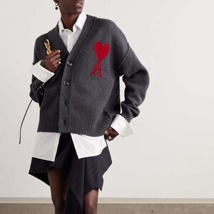 Ami Grey Wool Ami De Coeur Cardigan